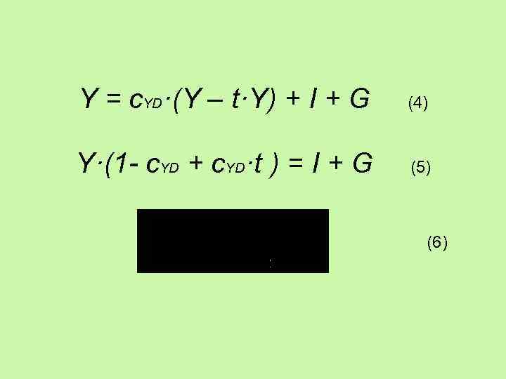 Y = c. YD·(Y – t·Y) + I + G (4) Y·(1 - c.