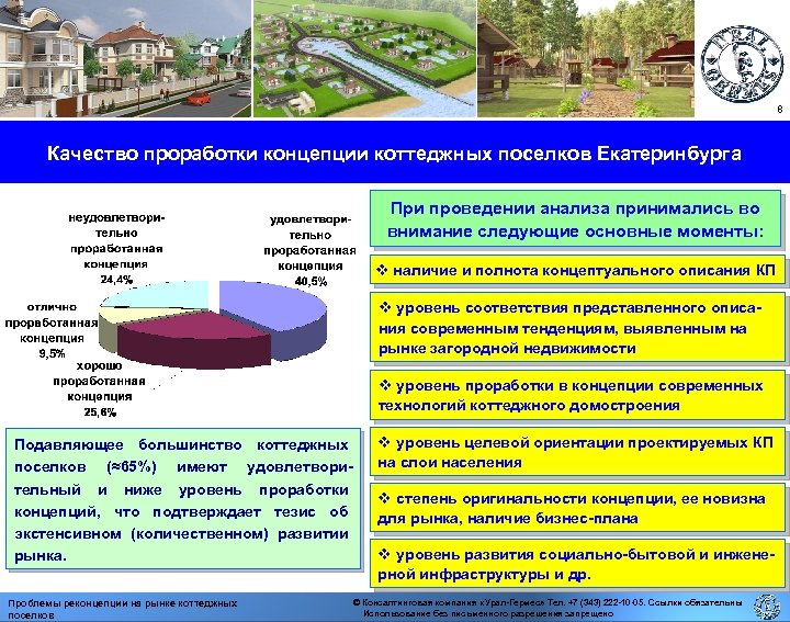 8 Качество проработки концепции коттеджных поселков Екатеринбурга При проведении анализа принимались во внимание следующие