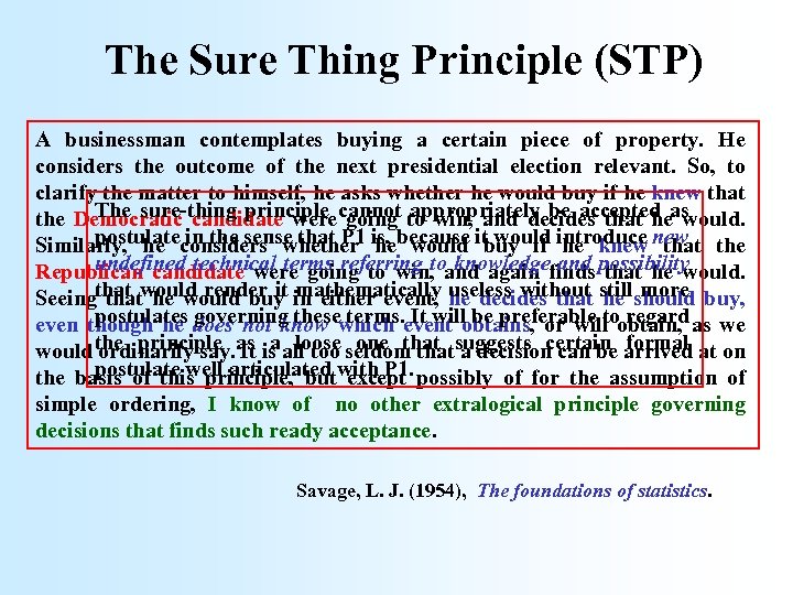 The Sure Thing Principle (STP) A businessman contemplates buying a certain piece of property.