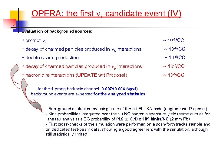 OPERA: the first candidate event (IV) Evaluation of background sources: • prompt ~ 10