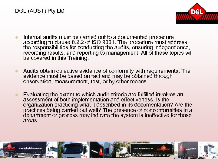 DGL (AUST) Pty Ltd l Internal audits must be carried out to a documented