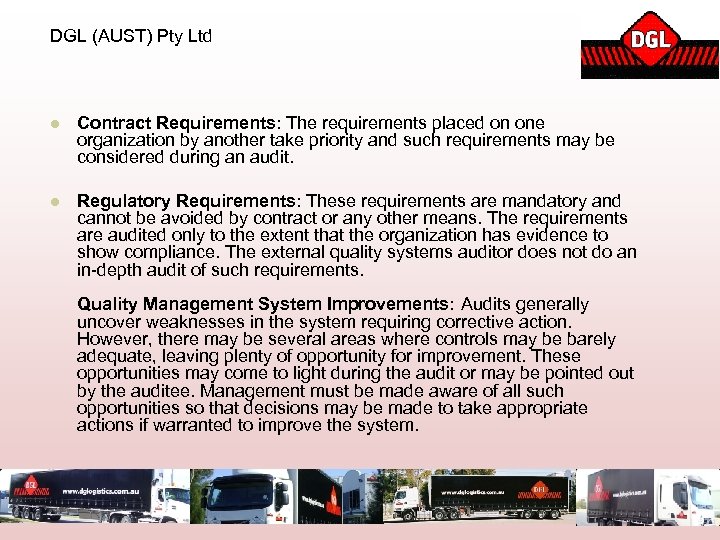 DGL (AUST) Pty Ltd l Contract Requirements: The requirements placed on one organization by