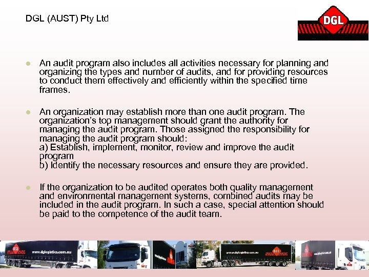 DGL (AUST) Pty Ltd l An audit program also includes all activities necessary for
