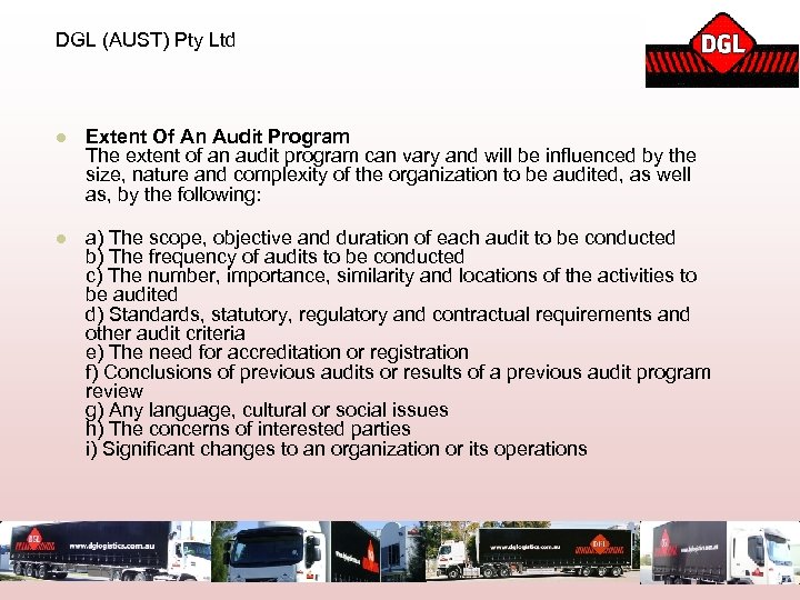 DGL (AUST) Pty Ltd l Extent Of An Audit Program The extent of an