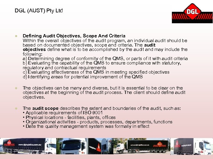 DGL (AUST) Pty Ltd l Defining Audit Objectives, Scope And Criteria Within the overall