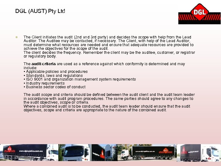DGL (AUST) Pty Ltd l The Client initiates the audit (2 nd and 3