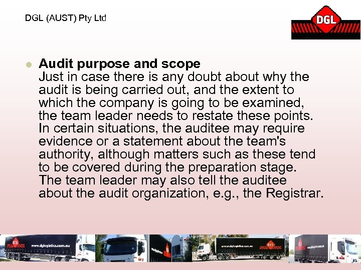 DGL (AUST) Pty Ltd l Audit purpose and scope Just in case there is