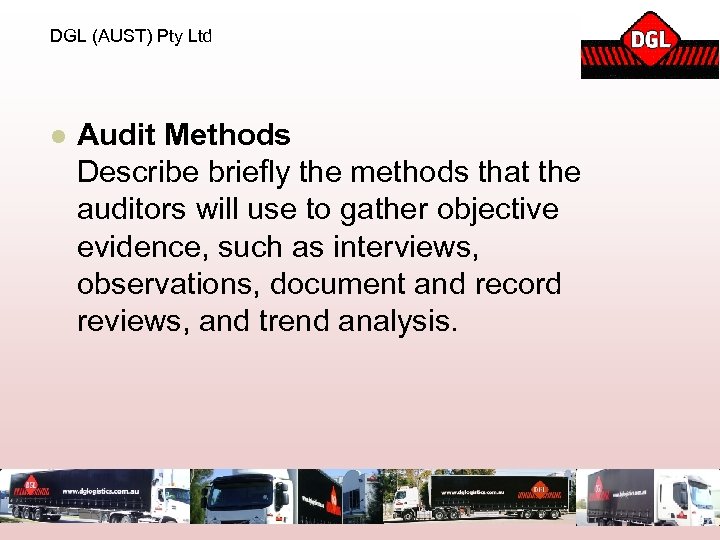 DGL (AUST) Pty Ltd l Audit Methods Describe briefly the methods that the auditors