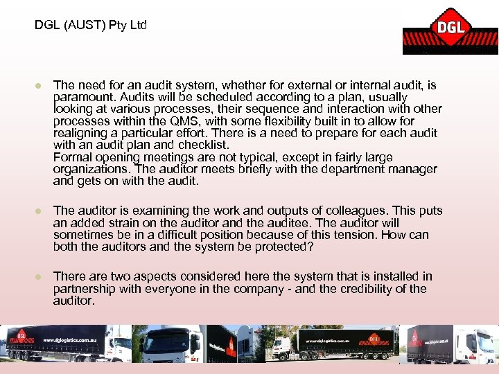DGL (AUST) Pty Ltd l The need for an audit system, whether for external