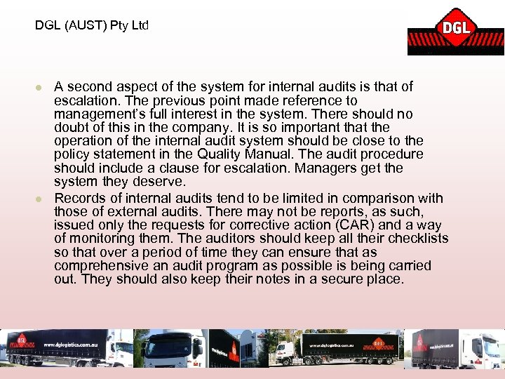 DGL (AUST) Pty Ltd l l A second aspect of the system for internal