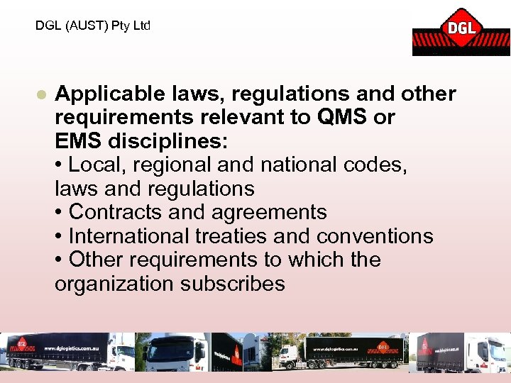 DGL (AUST) Pty Ltd l Applicable laws, regulations and other requirements relevant to QMS