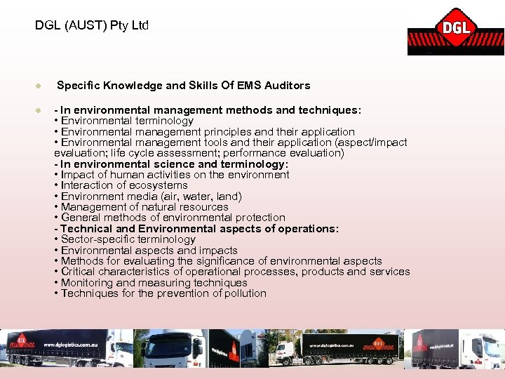 DGL (AUST) Pty Ltd l Specific Knowledge and Skills Of EMS Auditors l -
