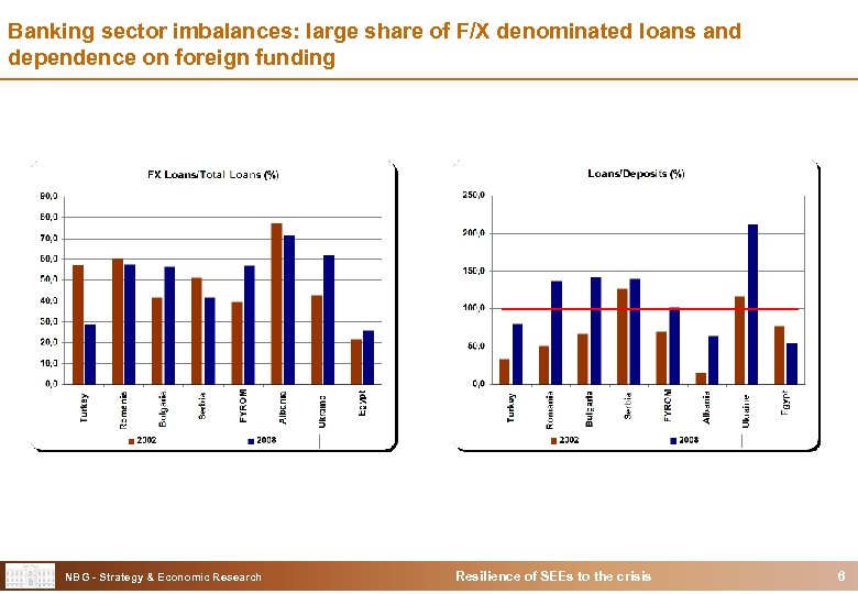 Banking sector imbalances: large share of F/X denominated loans and dependence on foreign funding