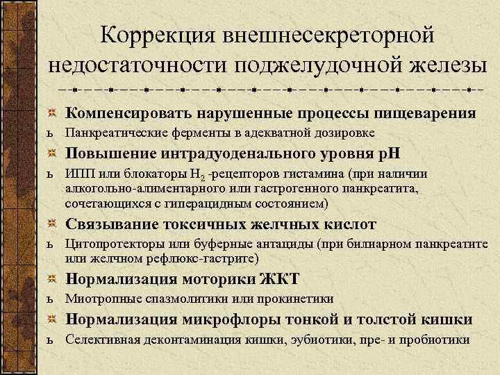 Коррекция внешнесекреторной недостаточности поджелудочной железы Компенсировать нарушенные процессы пищеварения ь Панкреатические ферменты в адекватной