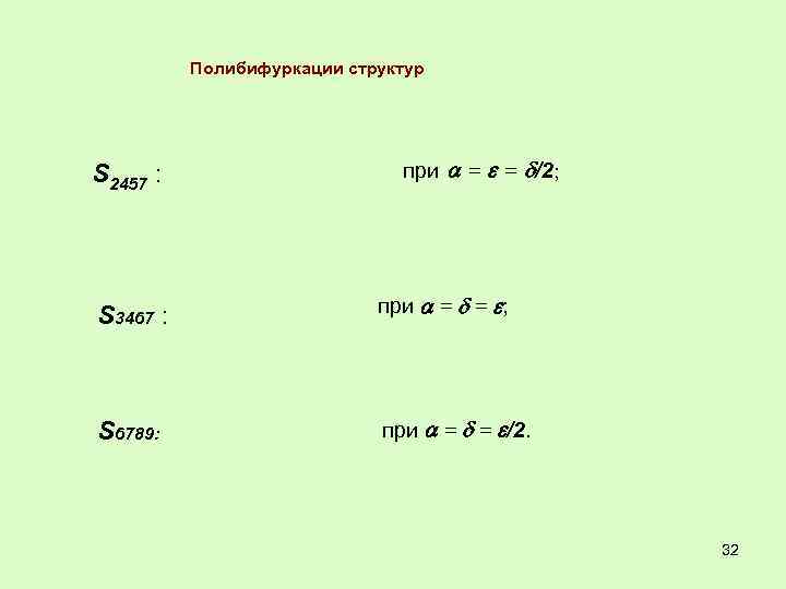 Полибифуркации структур S 2457 : при = = /2; S 3467 : при =