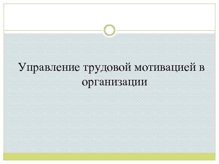 Управление трудовой мотивацией в организации 