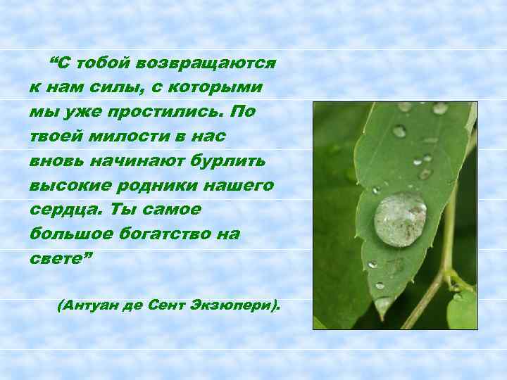 “С тобой возвращаются к нам силы, с которыми мы уже простились. По твоей милости