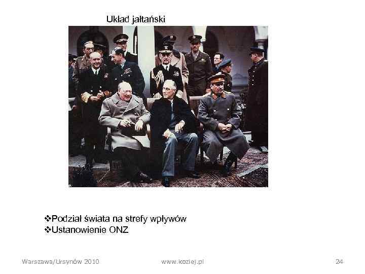 Układ jałtański v. Podział świata na strefy wpływów v. Ustanowienie ONZ Warszawa/Ursynów 2010 www.