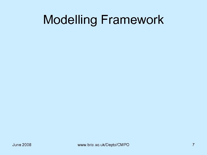 Modelling Framework June 2008 www. bris. ac. uk/Depts/CMPO 7 