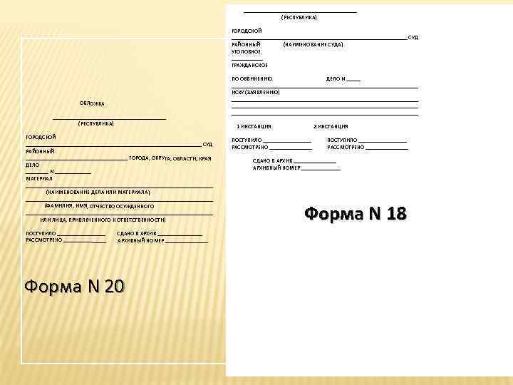  ОБЛОЖКА ____________________ (РЕСПУБЛИКА) ГОРОДСКОЙ _______________________________ СУД РАЙОННЫЙ __________________ ГОРОДА, ОКРУГА, ОБЛАСТИ, КРАЯ ДЕЛО