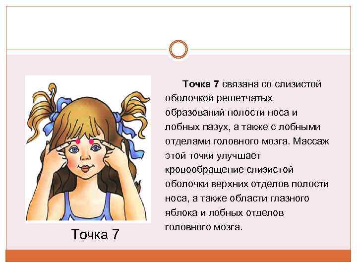  Точка 7 связана со слизистой оболочкой решетчатых образований полости носа и лобных пазух,