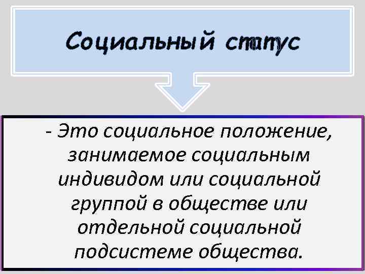 Социальный статус - Это социальное положение, занимаемое социальным индивидом или социальной группой в обществе