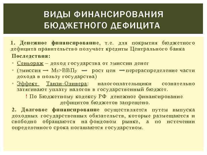 Финансирование бюджетного дефицита. Последствия финансирования бюджетного дефицита. Виды финансирования бюджетного дефицита. Долговое финансирование бюджетного дефицита. Заемное финансирование бюджетного дефицита.