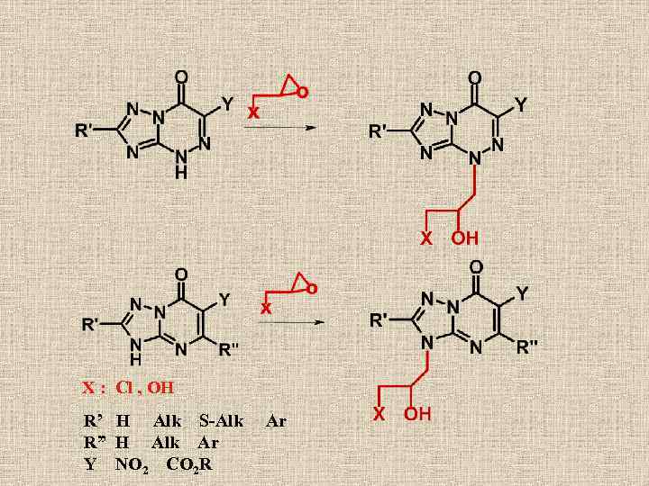 X : Cl , OH R’ H Alk S-Alk R” H Alk Ar Y