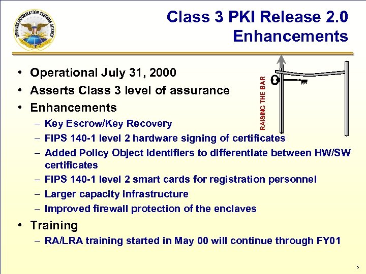  • Operational July 31, 2000 • Asserts Class 3 level of assurance •