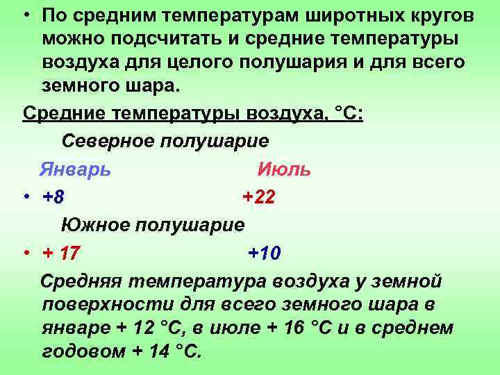 Средняя температура января и июля в сша
