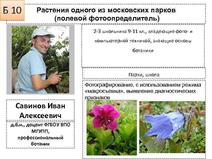Б 10 Растения одного из московских парков (полевой фотоопределитель) 2 -3 школьника 9 -11