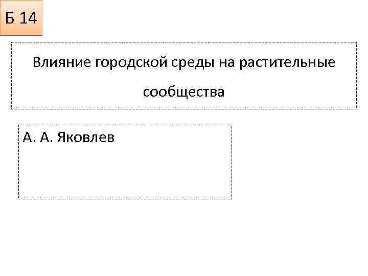 Б 14 Влияние городской среды на растительные сообщества А. А. Яковлев 
