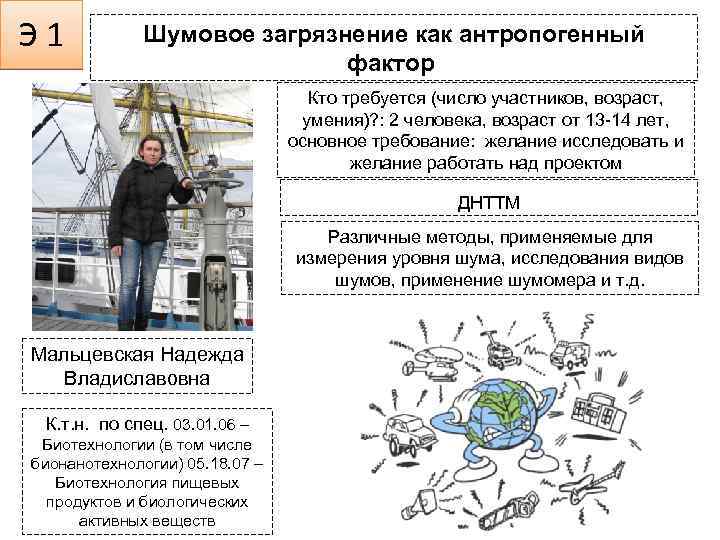 Э 1 Шумовое загрязнение как антропогенный фактор Кто требуется (число участников, возраст, умения)? :