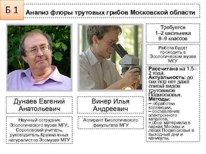Б 1 Анализ флоры трутовых грибов Московской области Требуется 1– 2 школьника 8– 9