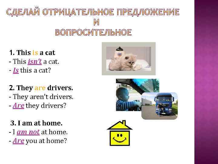 1. This is a cat - This isn’t a cat. - Is this a