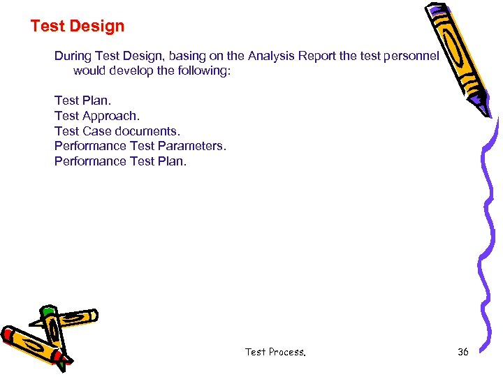 Test Design During Test Design, basing on the Analysis Report the test personnel would