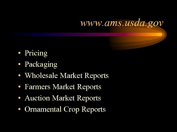 www. ams. usda. gov • • • Pricing Packaging Wholesale Market Reports Farmers Market