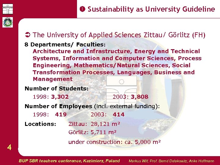  Sustainability as University Guideline The University of Applied Sciences Zittau/ Görlitz (FH) 8