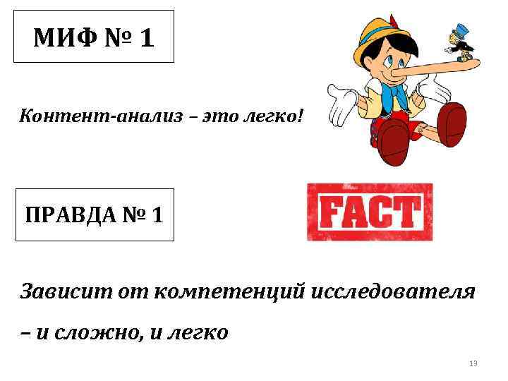 МИФ № 1 Контент-анализ – это легко! ПРАВДА № 1 Зависит от компетенций исследователя