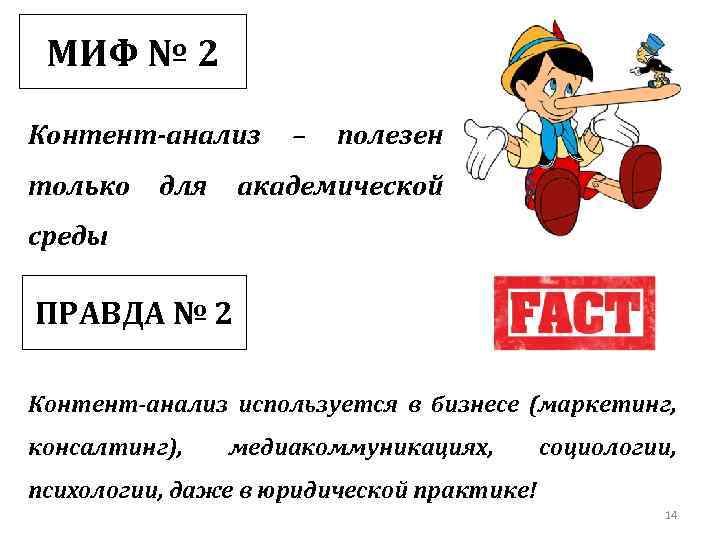 МИФ № 2 Контент-анализ только для – полезен академической среды ПРАВДА № 2 Контент-анализ