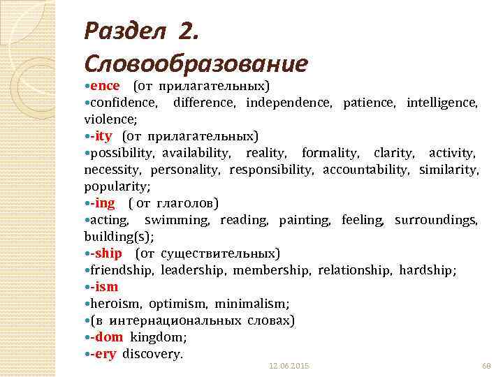Словообразование 2 вариант. Словообразование в английском языке ence. Confidence словообразование. Ence словообразование. Существительные с суффиксом ence.
