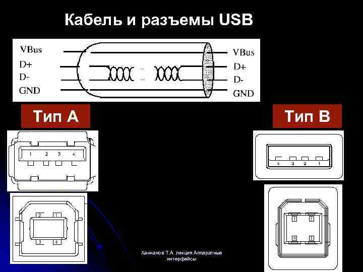 Кабель и разъемы USB Тип А Тип В Ханнанов Т. А. лекция Аппаратные интерфейсы
