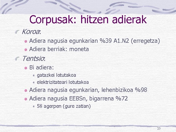 Corpusak: hitzen adierak Koroa: Adiera nagusia egunkarian %39 A 1. N 2 (erregetza) Adiera