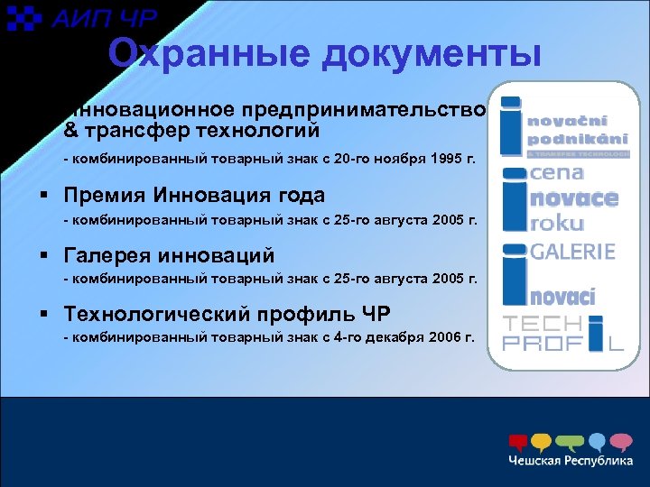 Охранные документы § Инновационное предпринимательство & трансфер технологий - комбинированный товарный знак с 20
