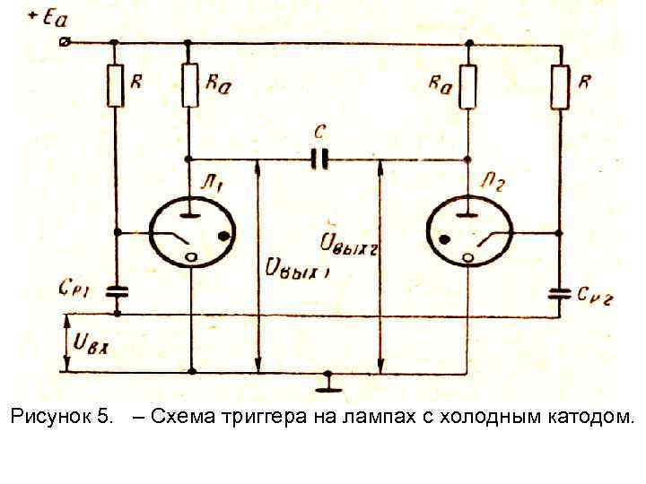 Рисунок 5. – Схема триггера на лампах с холодным катодом. 