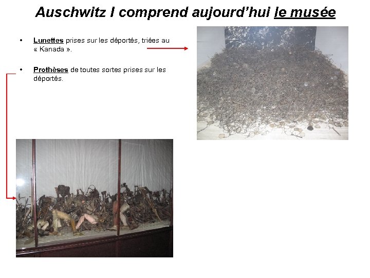 Auschwitz I comprend aujourd’hui le musée • Lunettes prises sur les déportés, triées au