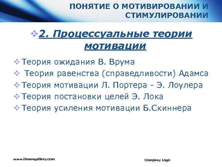 ПОНЯТИЕ О МОТИВИРОВАНИИ И СТИМУЛИРОВАНИИ v 2. Процессуальные теории мотивации v Теория ожидания В.