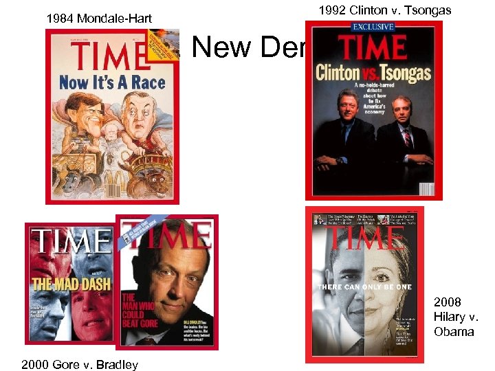 1984 Mondale-Hart 1992 Clinton v. Tsongas Old vs. New Democrats 2008 Hilary v. Obama