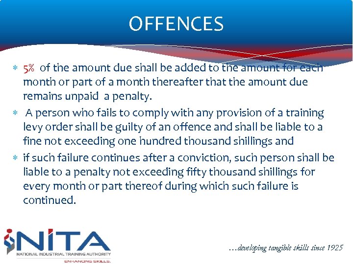 OFFENCES 5% of the amount due shall be added to the amount for each