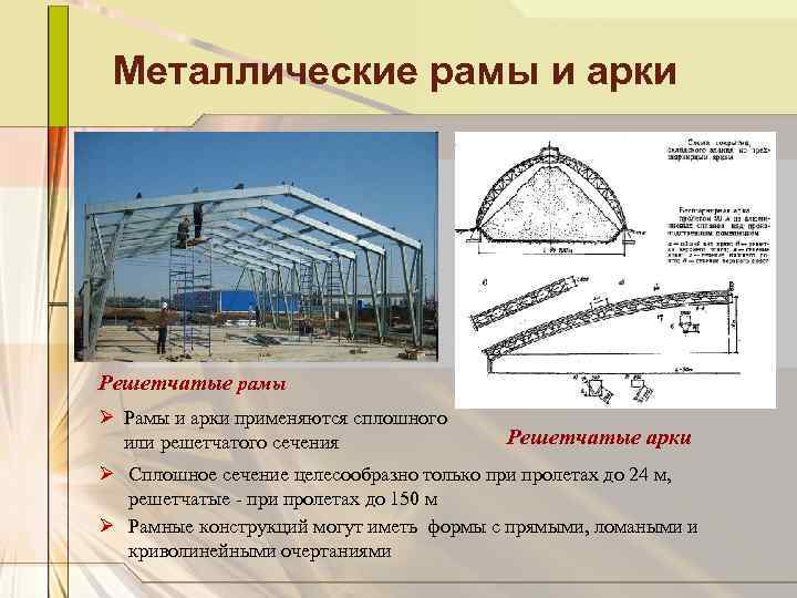 Металлические рамы и арки Решетчатые рамы Ø Рамы и арки применяются сплошного или решетчатого